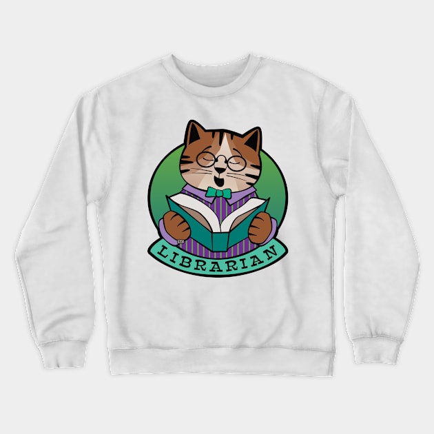 Librarian Cat Story Time Crewneck Sweatshirt by Sue Cervenka